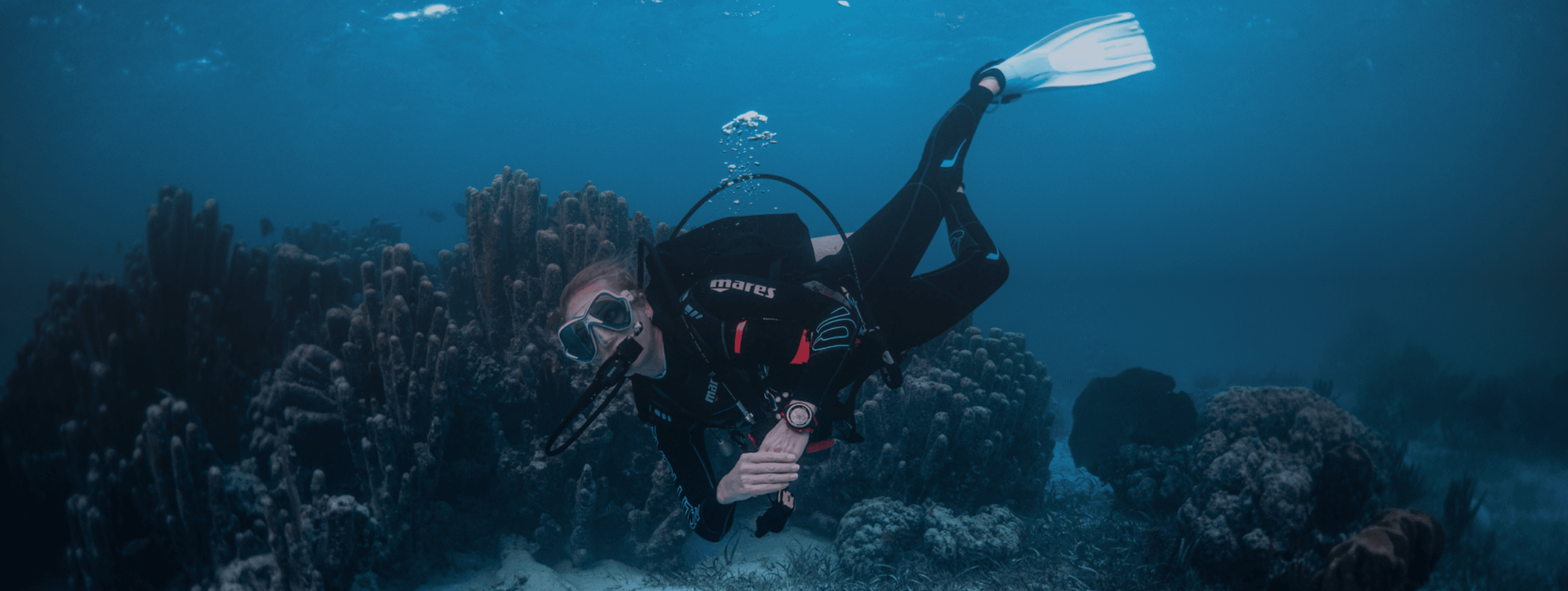 Diver over coral reef